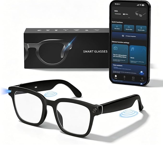 Smart Glasses with Built-in HD Camera, Video Recording & AI Voice Assistant,Open-Ear Bluetooth Audio, Hands-Free Phone Calls & Multi-Language Real-Time Translation, Anti-Shake Video & Photo Capture